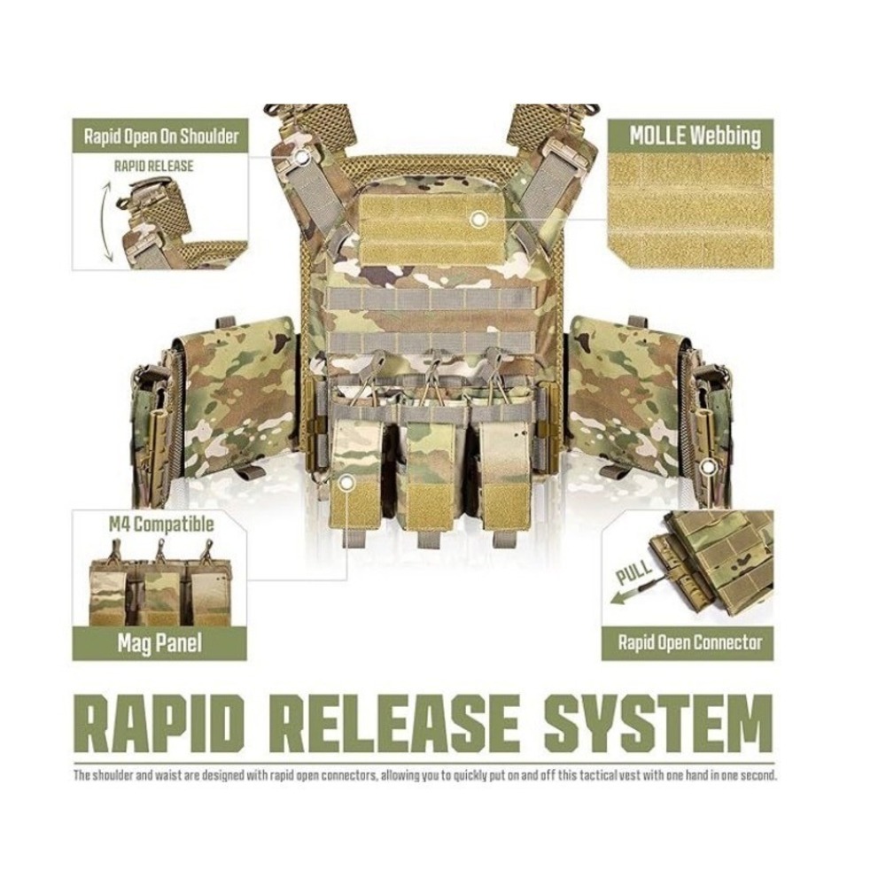 GFIRE Tactical Vest Airsoft Modular 3D Quick Release Multicam Adjustable Lt.Wt.